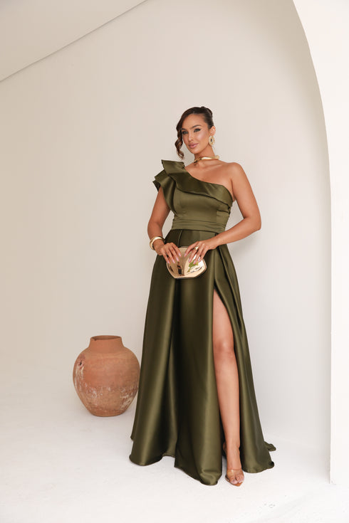 VESTIDO LISO UM OMBRO SÓ BABADO VESTIDO DE FESTA PETRA FINA